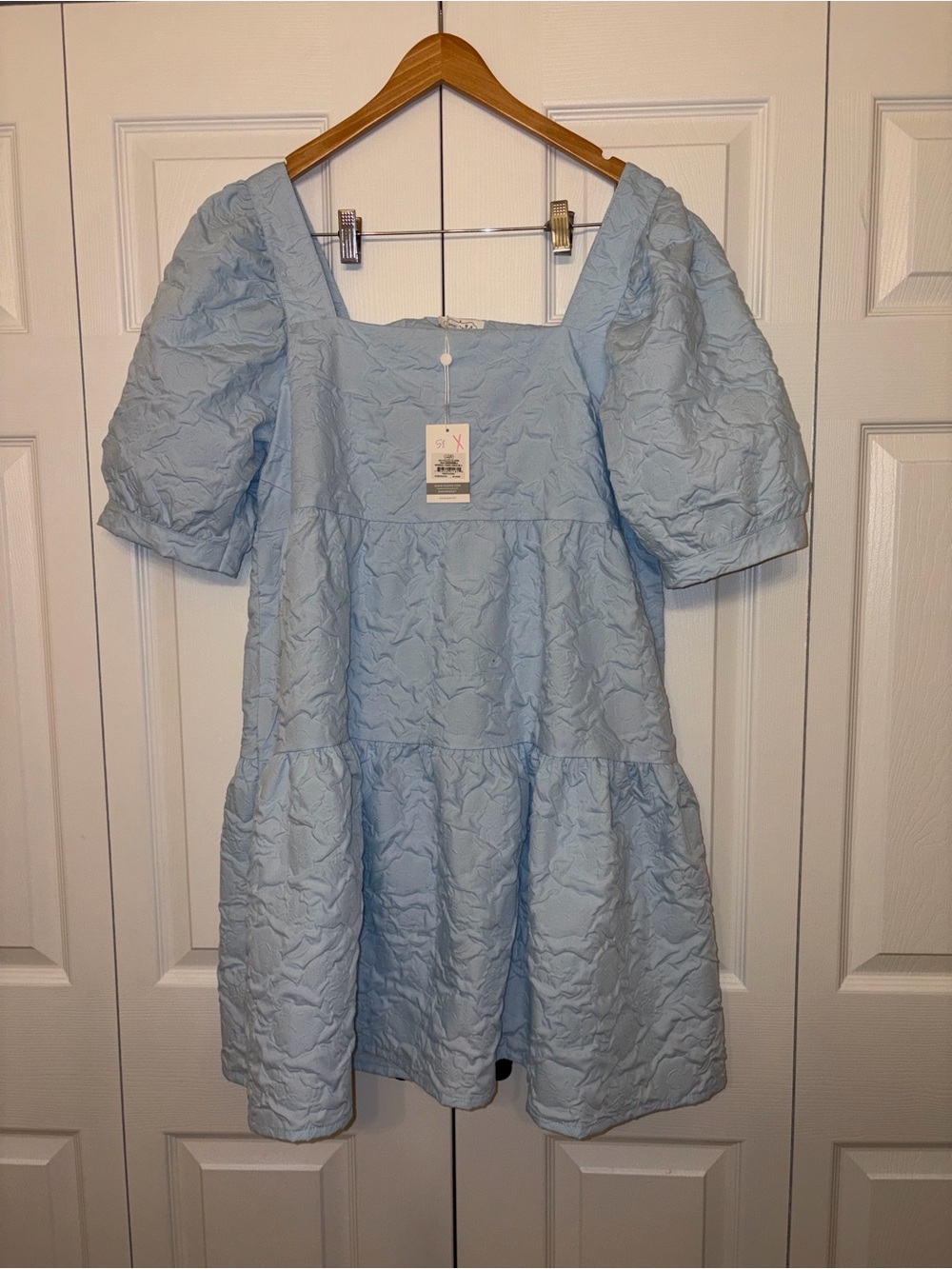 Mud Pie Light Blue Puff-Sleeve Tiered Dress